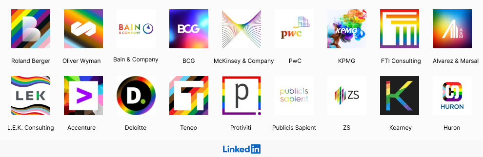 The Business Consulting industry changed logos to support Pride Month on LinkedIn, dongou.tech